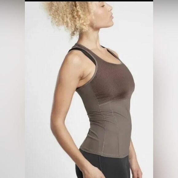 ATHLETA Vitality Rib Tank Top Size X-Small Brown Sleek MSRP $59 New - Picture 1 of 8